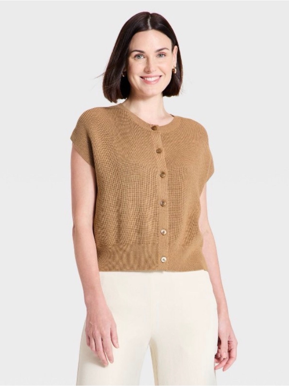 a new day Tan Short-Sleeve Button-Front Sweater Vest - NWOT